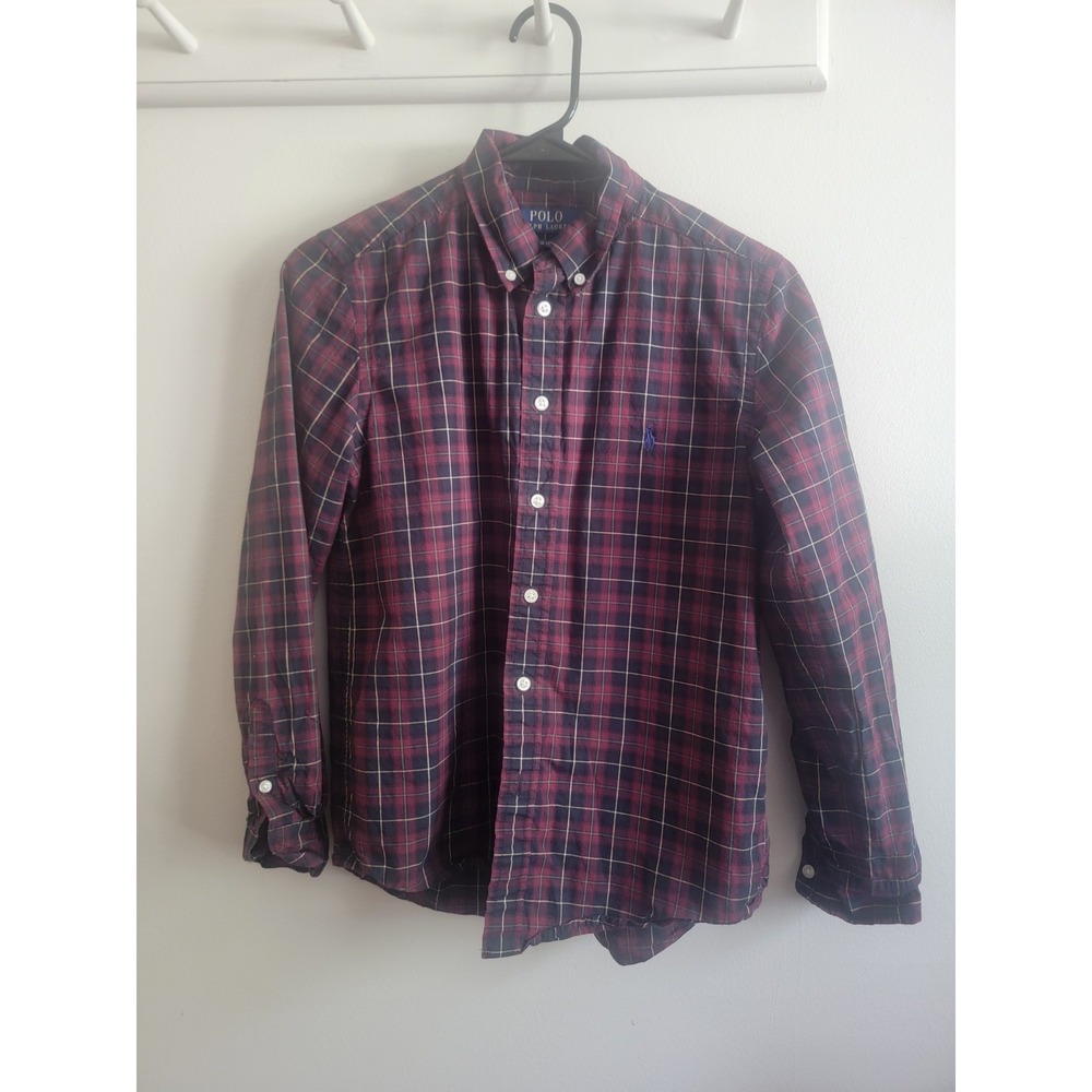 Polo Ralph Lauren Boy's 14 16 Button Up Shirt Maroon Plaid Preppy Classic Dressy